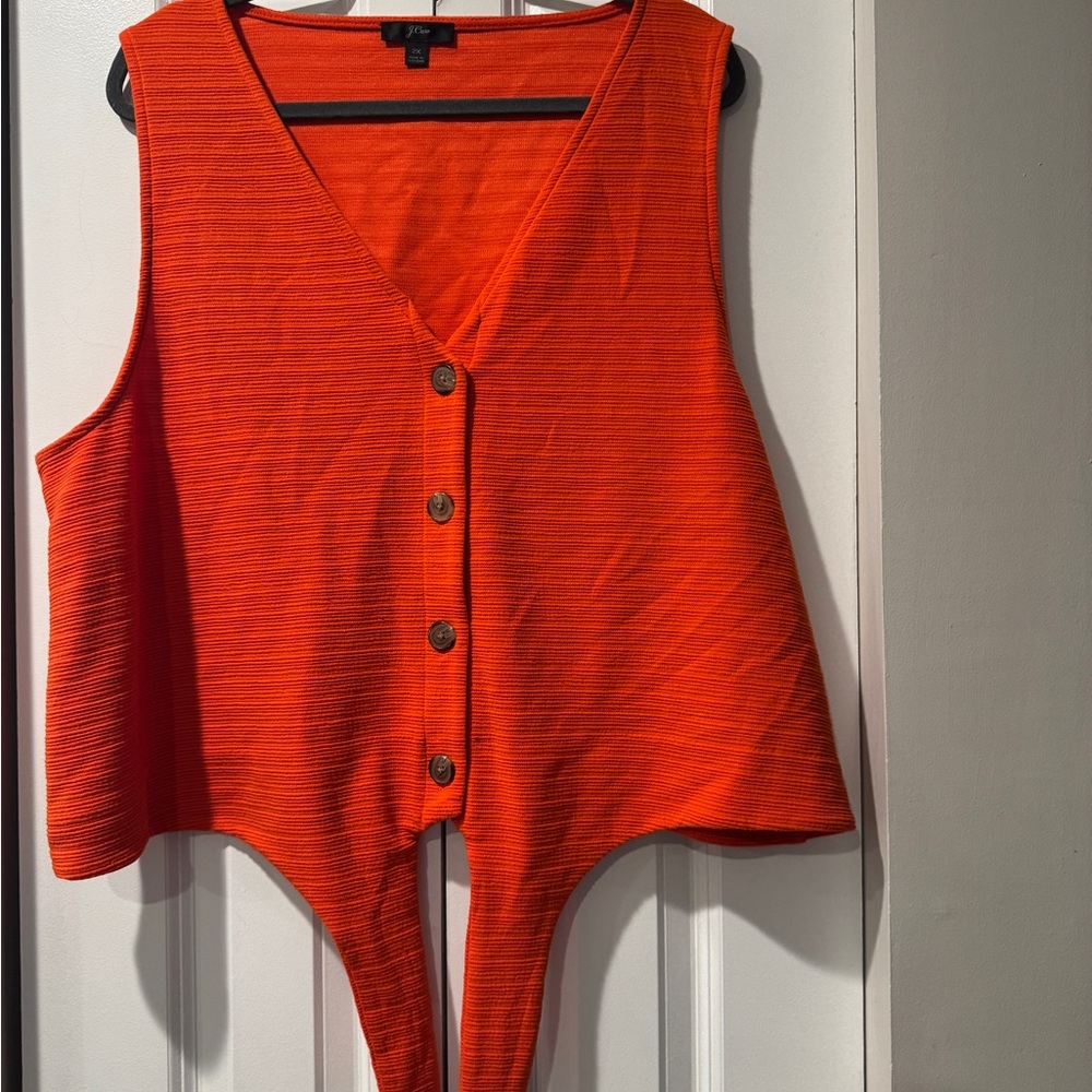 J. Crew Orange Buttoned Tie Front Tank Top